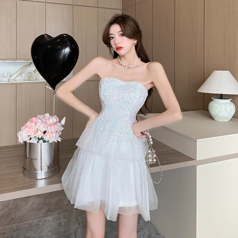 Yanling Birthday Party High-End Affordable Luxury Niche High-Grade Evening Dress Princess White Strapless Dress