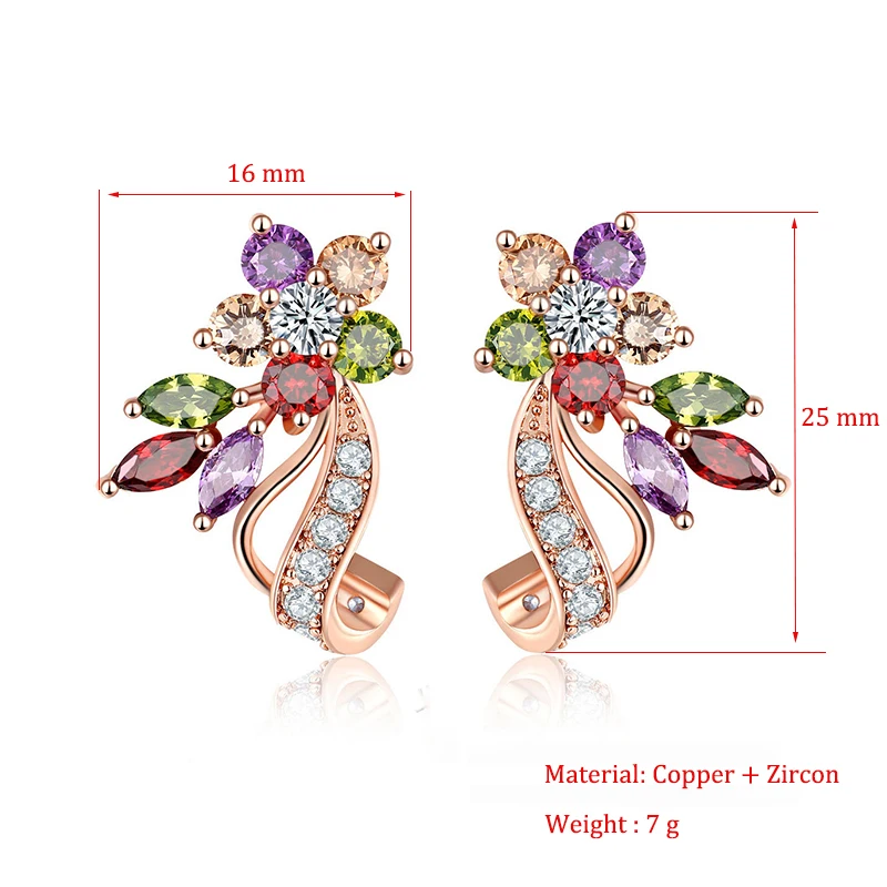 Women\'s Luxury MonaLisa Multicolor Flower Stud Earrings Shiny Crystal Zircon Stone Vintage Female Wedding Earring Jewelry Gift