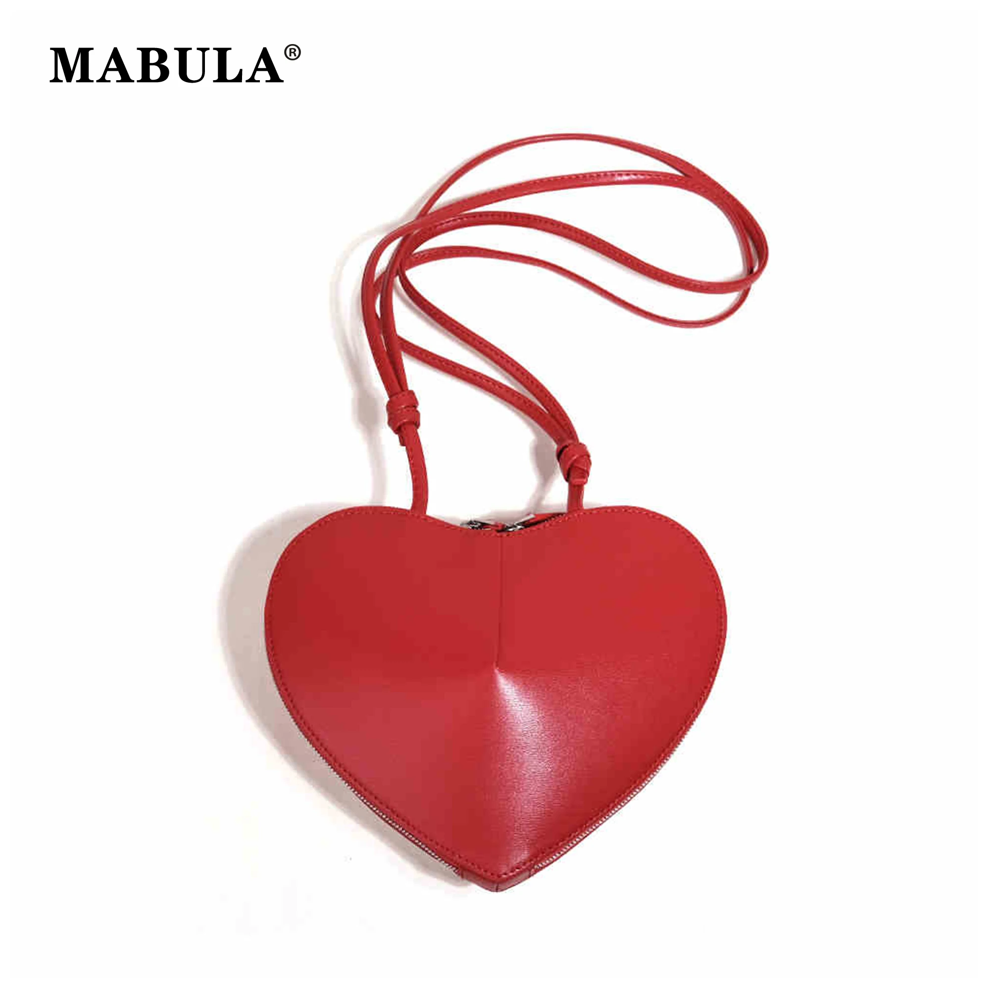 

MABULA Genuine Leather Heart Shape Women's Crossbody Commuter Satchel Brand Luxury Design Solid Color Ladies Fashion Phone Purse