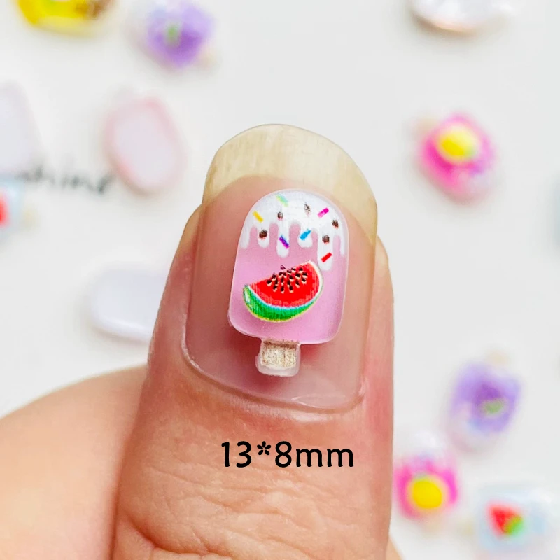 50 Pcs New Fashion Cute Mini Cartoon Shiny Fruit Popsicle Resin Scrapbook DIY Jewelry Ornament Manicure Decorate Accessories A48