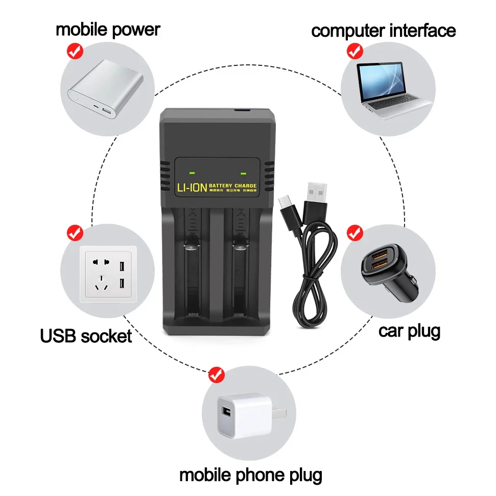 18650 Battery Charger 1/2 Slot Intelligent Fast USB Charger for 18350 26650 16340 Lithium Batteries With LED Indicator Charger