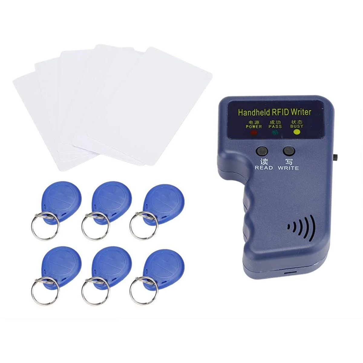 Handheld Rfid-Kaart Kopieerapparaat 125Khz Id (Em4100/Hid/Awid) Duplicator Lezer Schrijver Met 6 Beschrijfbare Sleutelhanger 6 Beschrijfbare Kaart