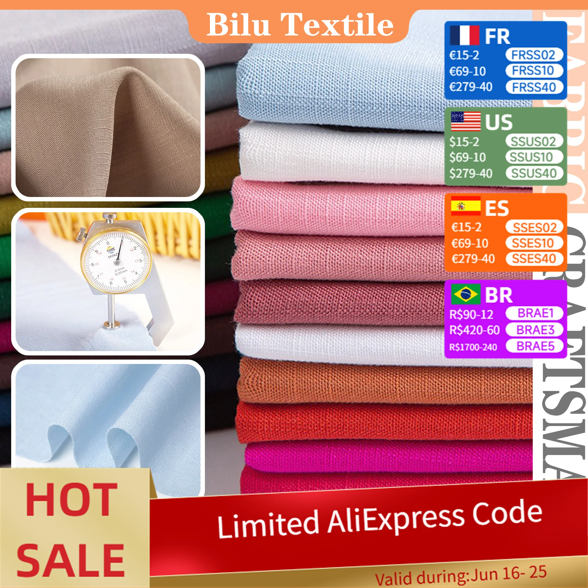 

1M/2M/3M/5M Natural Bamboo Cotton Linen Fabric - Plain Color Soft DIY Material for Clothing & Home Textiles (by Meter)