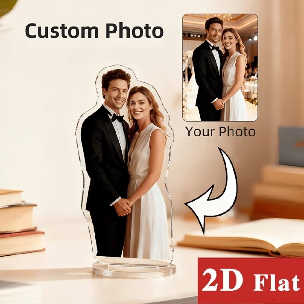 Support photo personnalisé en acrylique 2D, supports photo personnalisés en acrylique pour couple, portraits personnalisés en acrylique, mariage, fête d'anniversaire