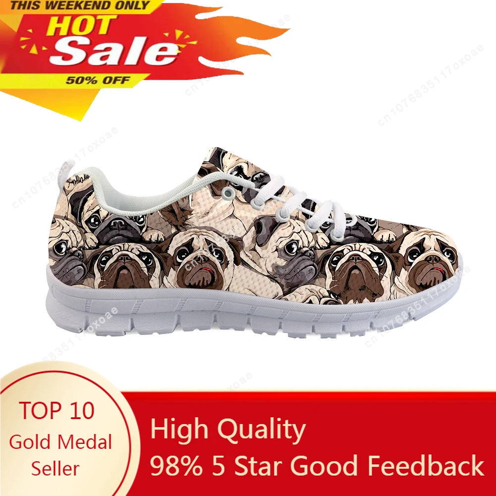 

Classic Women's Low Top Walking Shoes Lace Up Casual Sneakers Women Breathable Fashion Pug Print Shoes