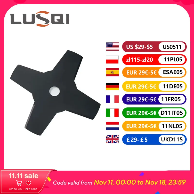 LUSQI, 1 unidad, cuchilla cortadora de cepillo de 4 dientes, cuchilla de repuesto para desmalezado, cuchilla para cortacésped, cuchilla cortadora de césped