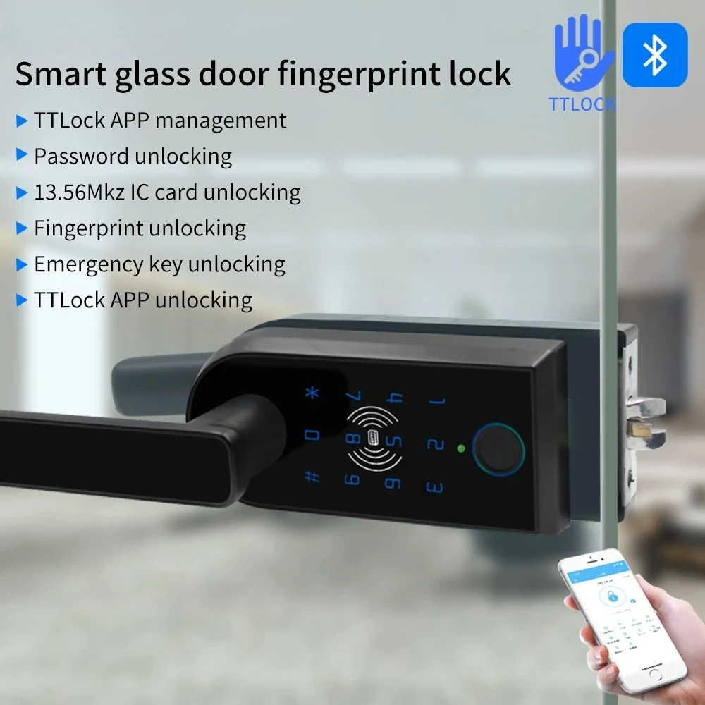 Single-Open Office Card Digital Smart Electronic Lock Glass Door Fingerprint Lock TTLOCK APP Partition Door lock