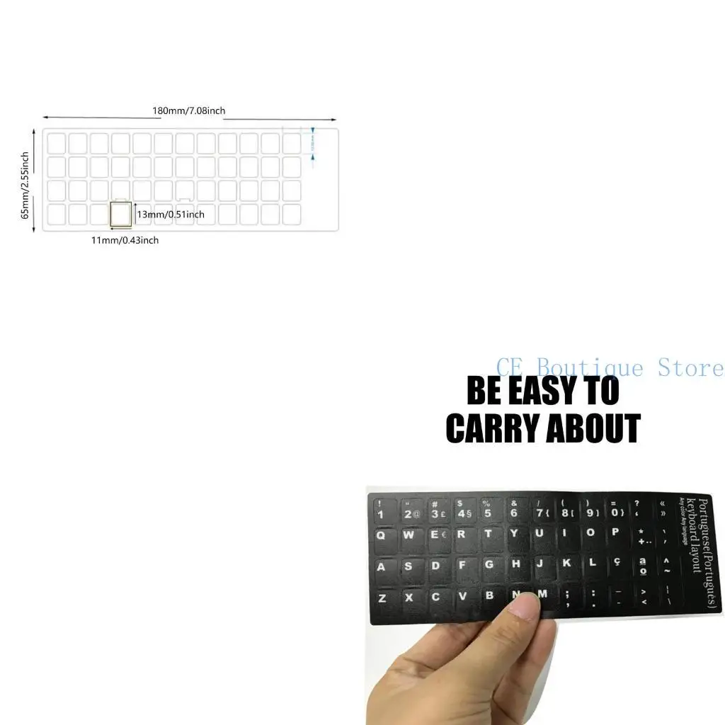 

652F 2Pcs Portuguese Keyboard Layout Stickers Keyboard Replacement Cover for Notebook Desktop Computer Black Background White