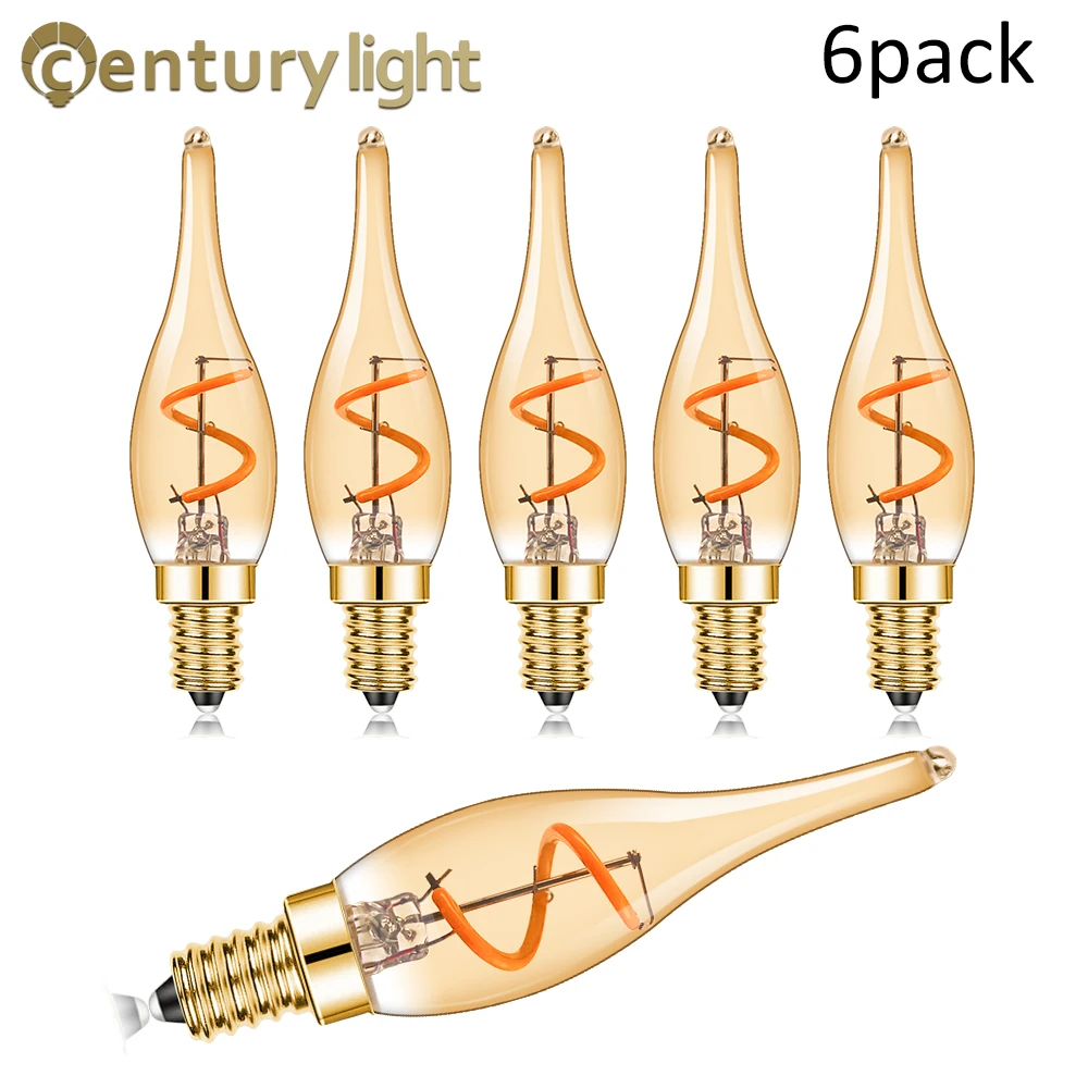 C22T Retro Candle Led Lampara Bulb 1.5w Dimmable Spiral Filament Amber Glass E12 E14 Candelabra Base Chandelier Replacement Bulb