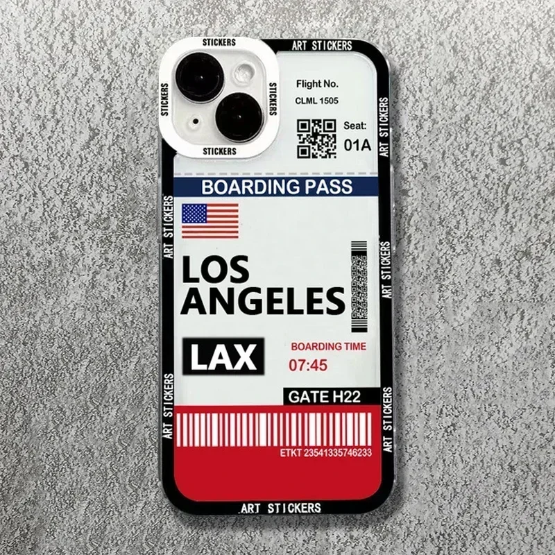 World City Travel Ticket Label Soft Phone Case For iPhone 16 15 14 13 11 12 Pro Max Mini 7 8 Plus SE 2020 Shockproof Clear Cover