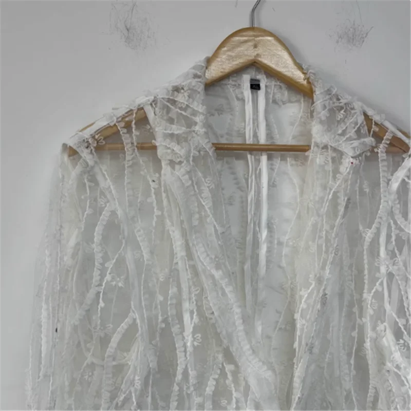 بدلة طبقات صيفية بسيطة ومتعددة الاستخدامات للرجال واقية من الشمس مصنوعة من شبكة شفافة بيضاء 2025 وغزل أوميغا #2