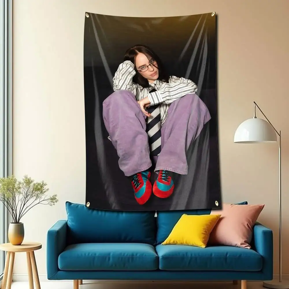 B-Billie E-Eilish No Time to Die Flag Tapestry Banner for Bedroom Living Room Outdoor Camping Custom Supported