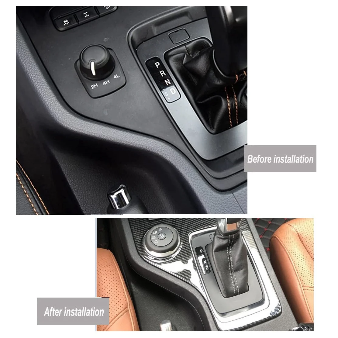 Carbon Fiber Stainless Steel Gear Shift Panel Cover Trim Frame For Ford Ranger Everest Endeavor 2015+ Accessories, Left-A02G