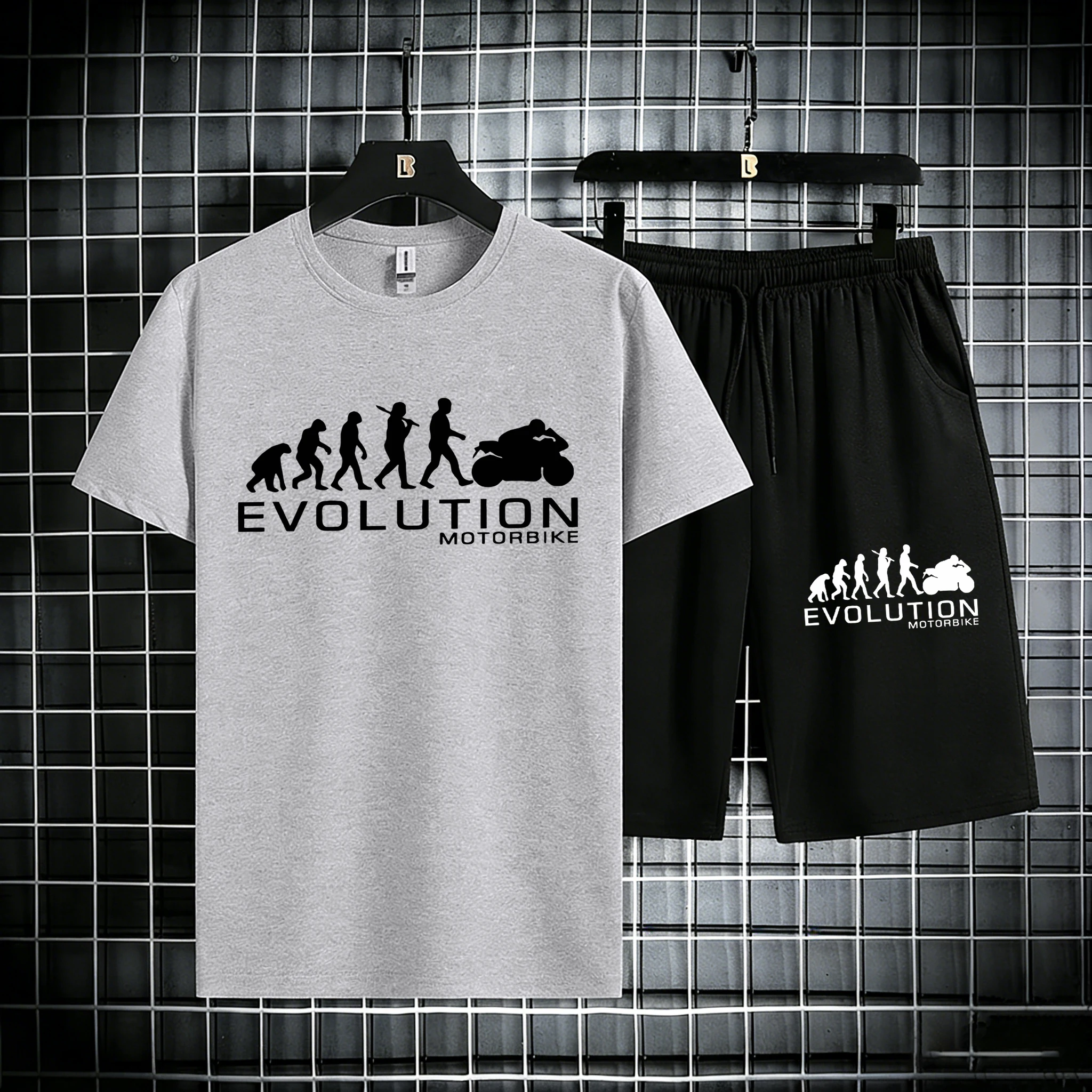 

Evolutionary Motorcycle Funny Printed Men Cotton Summer Casual T Shirts Suit Fashion Daily Sportswear Stretch Breathable Shorts