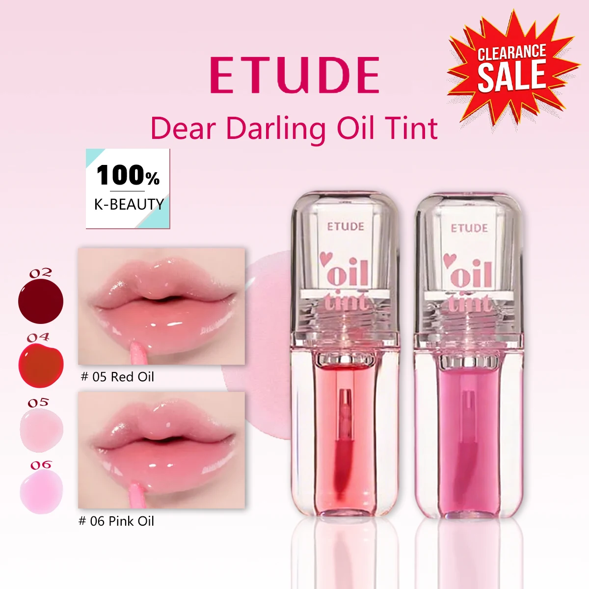 [Liquidação] ETUDE Dear Darling Oil Tint, Maquiagem de Luxo, Brilho Espelhado, Cor Transparente e Colorida, Cosmético Coreano, Maquiagem Coreana