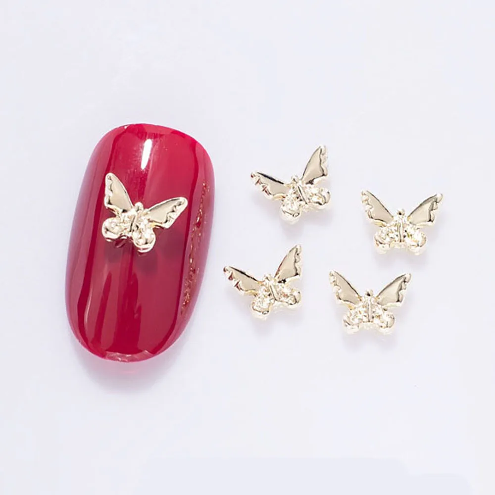 Mini Hollow Butterfly Nail Charms, Metal 3D, Prata, Ouro, Diamante, Pérola, Decoração de Unhas, DIY, Acessórios de Luxo, 10Pcs