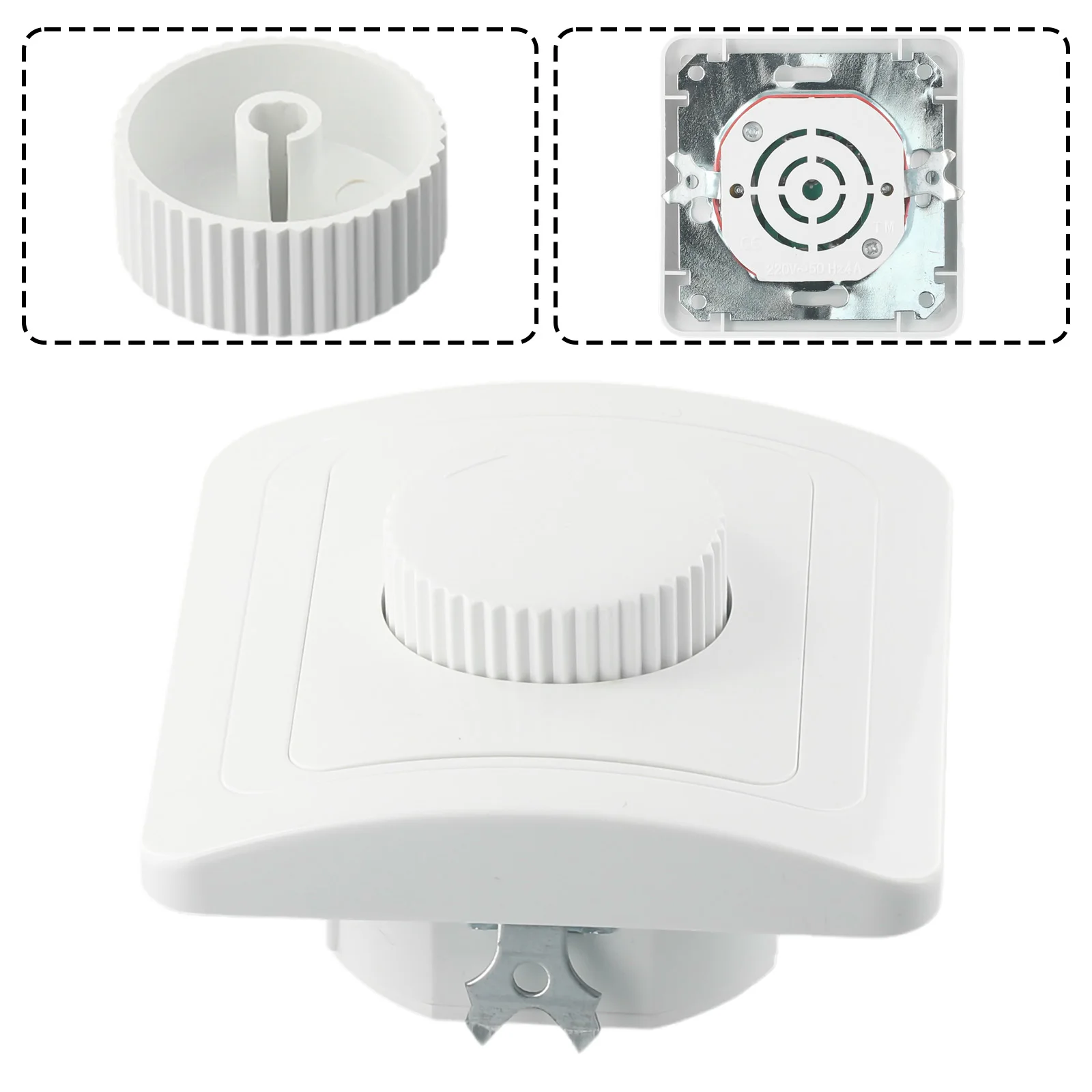 Switch Rotary Dimmer White 4 To 300W 81 X 81mm Trailing Edge AC 200V-250V European Standard For Conventional Lamps