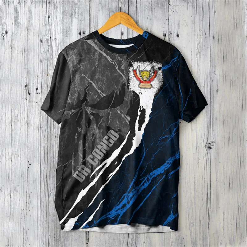 Democratic Republic of Congo Veterans Flag 3D Print Congolese Flag T Shirt Summer Round Neck Short Sleeve Oversized Tops Homme
