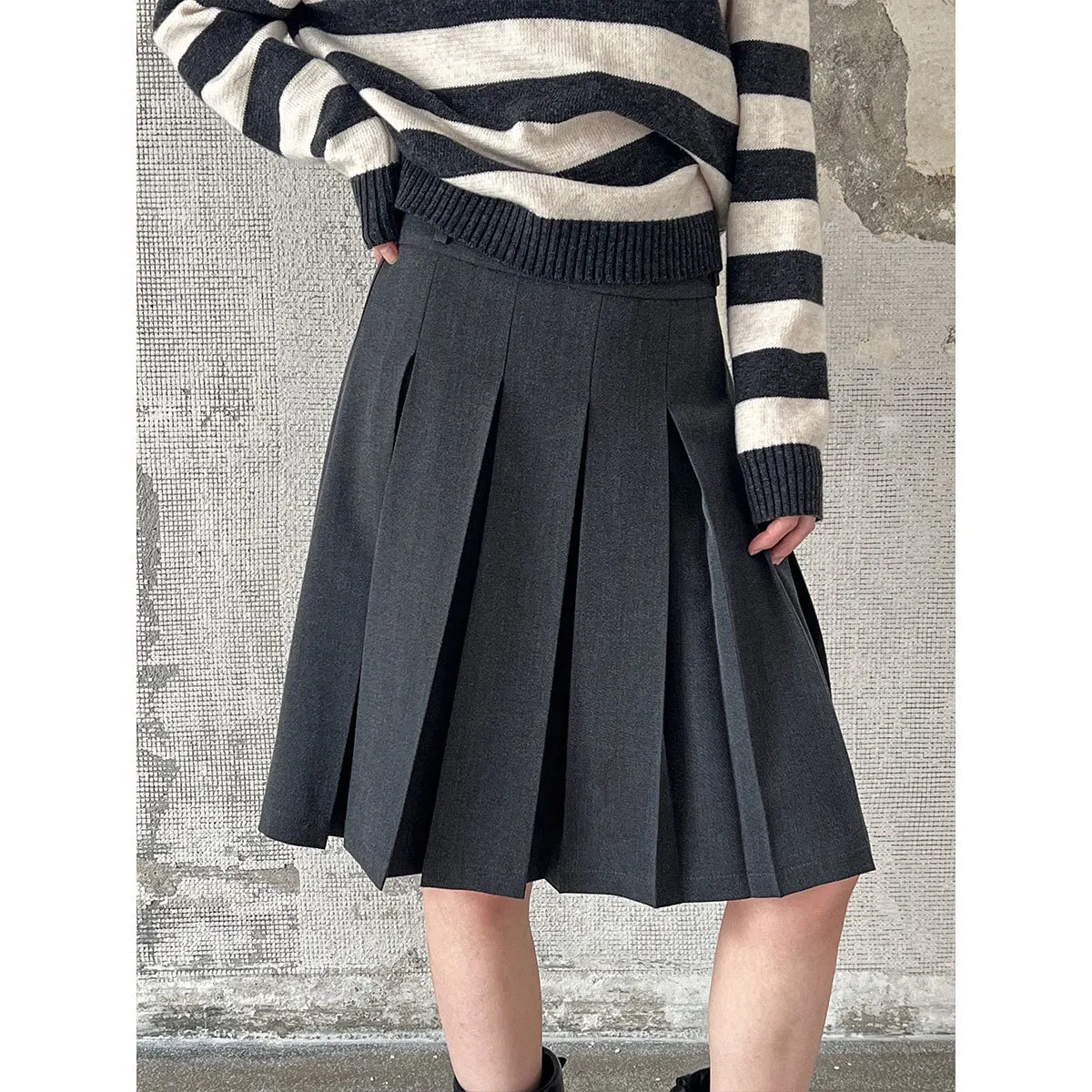 High Waist Slimming Mini Skirt For Women's Spring Woolen Pleated A-line Skirt