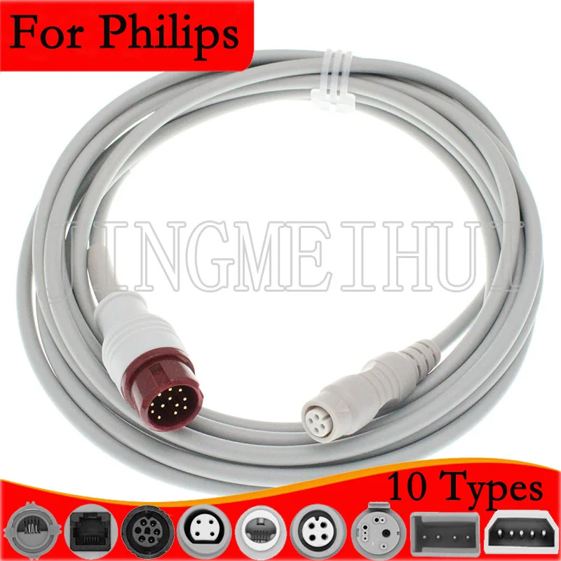 Compatible With Philips M1634A IBP Pressure Transducer Adapter Cable For M1567A M1568A M3 M4 MerlinViridia24 CMS24 Monitor