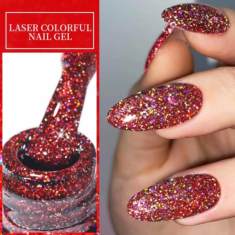 LILYCUTE-esmalte de uñas en Gel, barniz para manicura semipermanente, roja y negra con purpurina, LED UV, 7ML