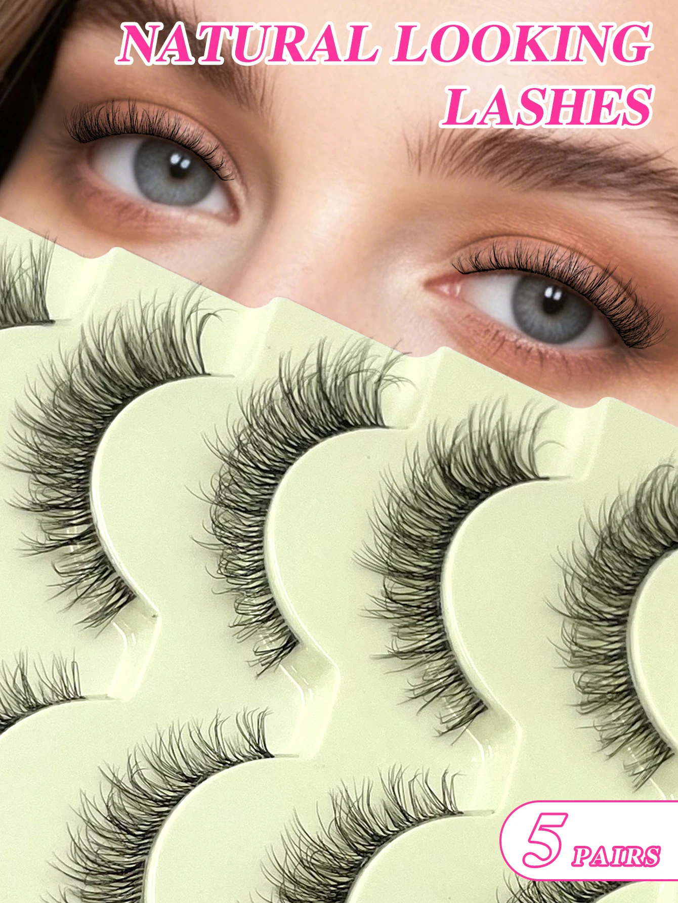 5 Pairs Natural Look Eye Lashes 3D Clear Band Lashes Wispy Cross Eyelashes Fluffy Cat Eye Fake Eyelashes