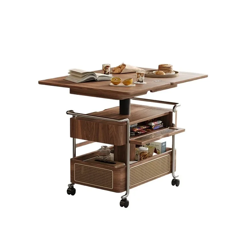 trolley living room movable folding with wheels movable small push table caramel color lifting coffee table side table