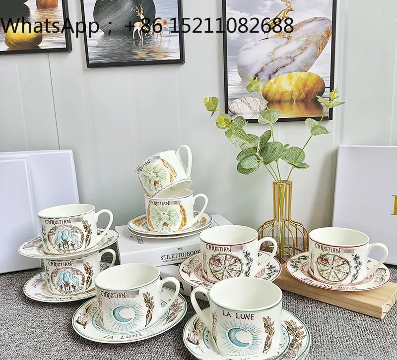 SCY coffee cup and saucer couple double cup gift box household bone china tea set combination set