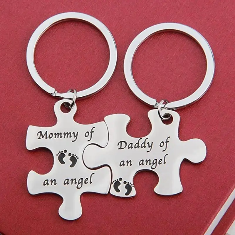 195C 2 Piece/Set Stainless Steel Lovers Puzzle Keychain Pendant Charms Valentine's Day Metal Keychain Lettering