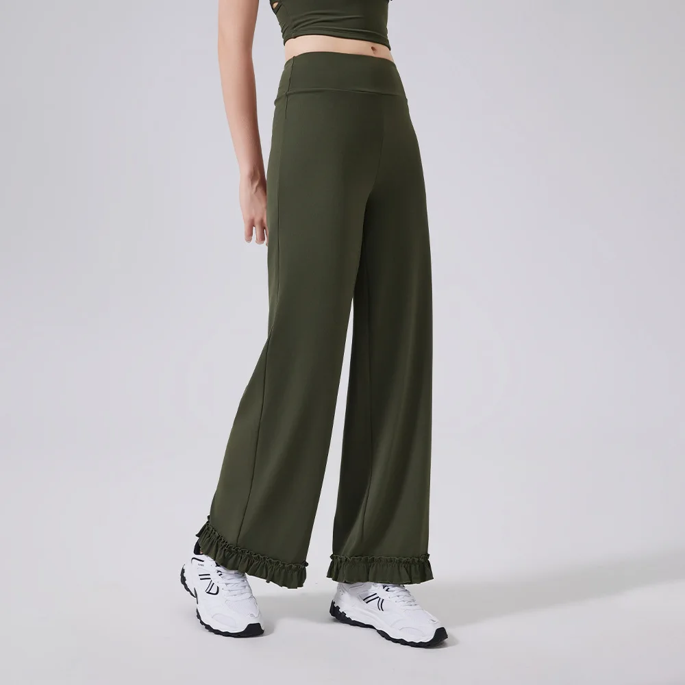 Women's High-Waisted Lace Sports Pants Loose Straight Leg Casual Cloud Feel Slimming Fitness Running Cinched Waist