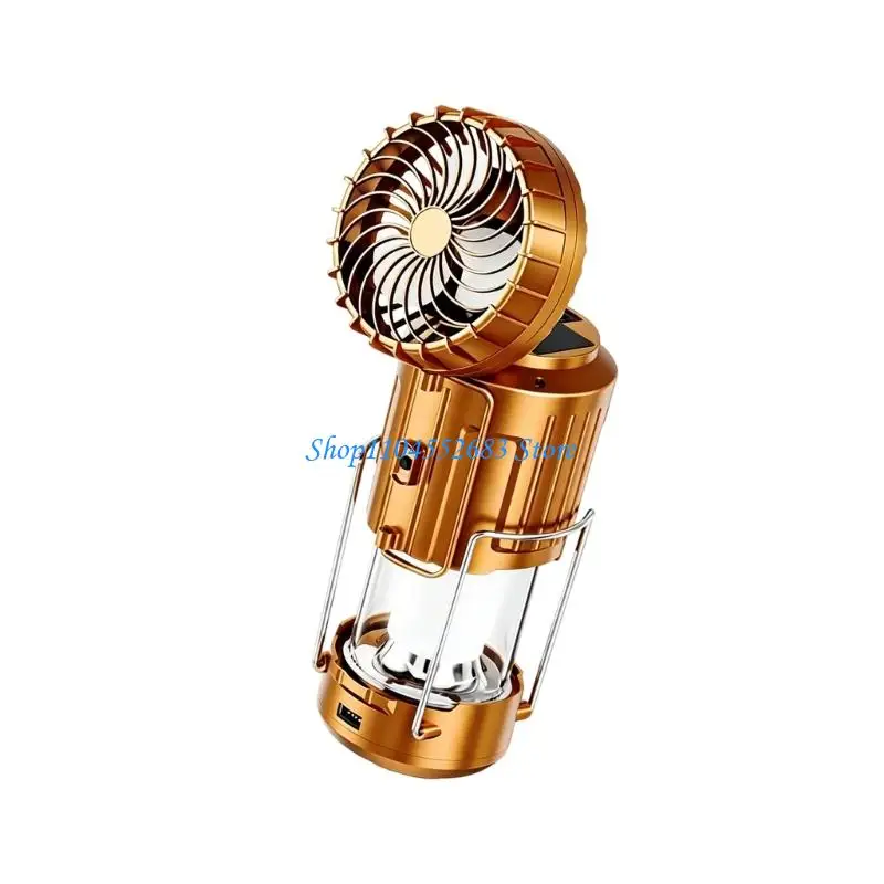 Solar Camping Lamp with Cooling Fan Portable Hanging Light for Family Outdoor 