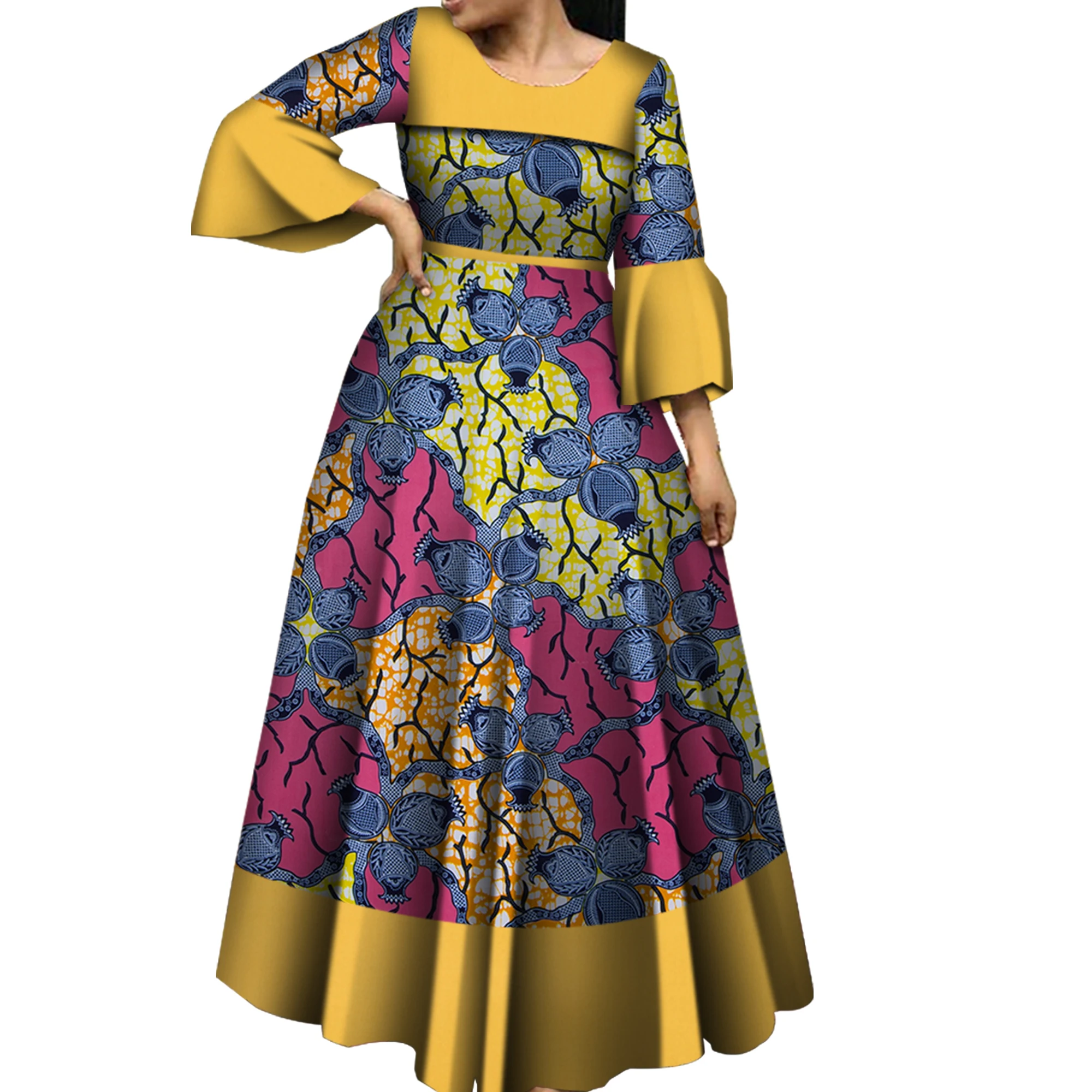 

African Dresses for Women Lotus Leaf Sleeves Dress Abaya for Woman African Print for Daily Party Wy5600