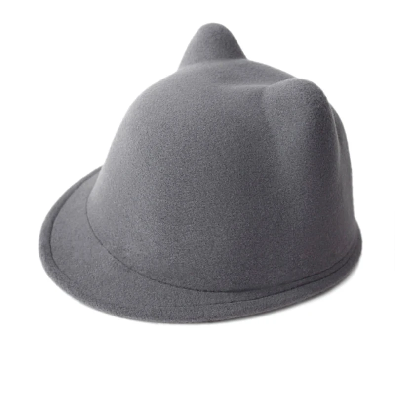 New Lovely Kids Boys Girls for Cat Ear Fedora Solid Bowler Wool Felt Ha Drop Shipping