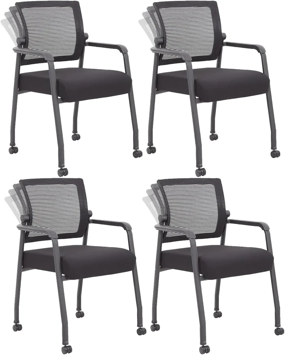 Waiting Room Chairs with Wheels, Adjustable Mesh Backrest, Desk Chair with Ergonomic Lumbar Support