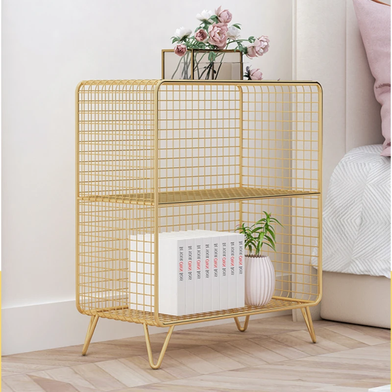 Multi-layer Storage Bookshelf, Simple Bedside, Floor Low Bookcase, Bedroom,Living Room, Bay Window, Light Luxury Grid Iron Rack,