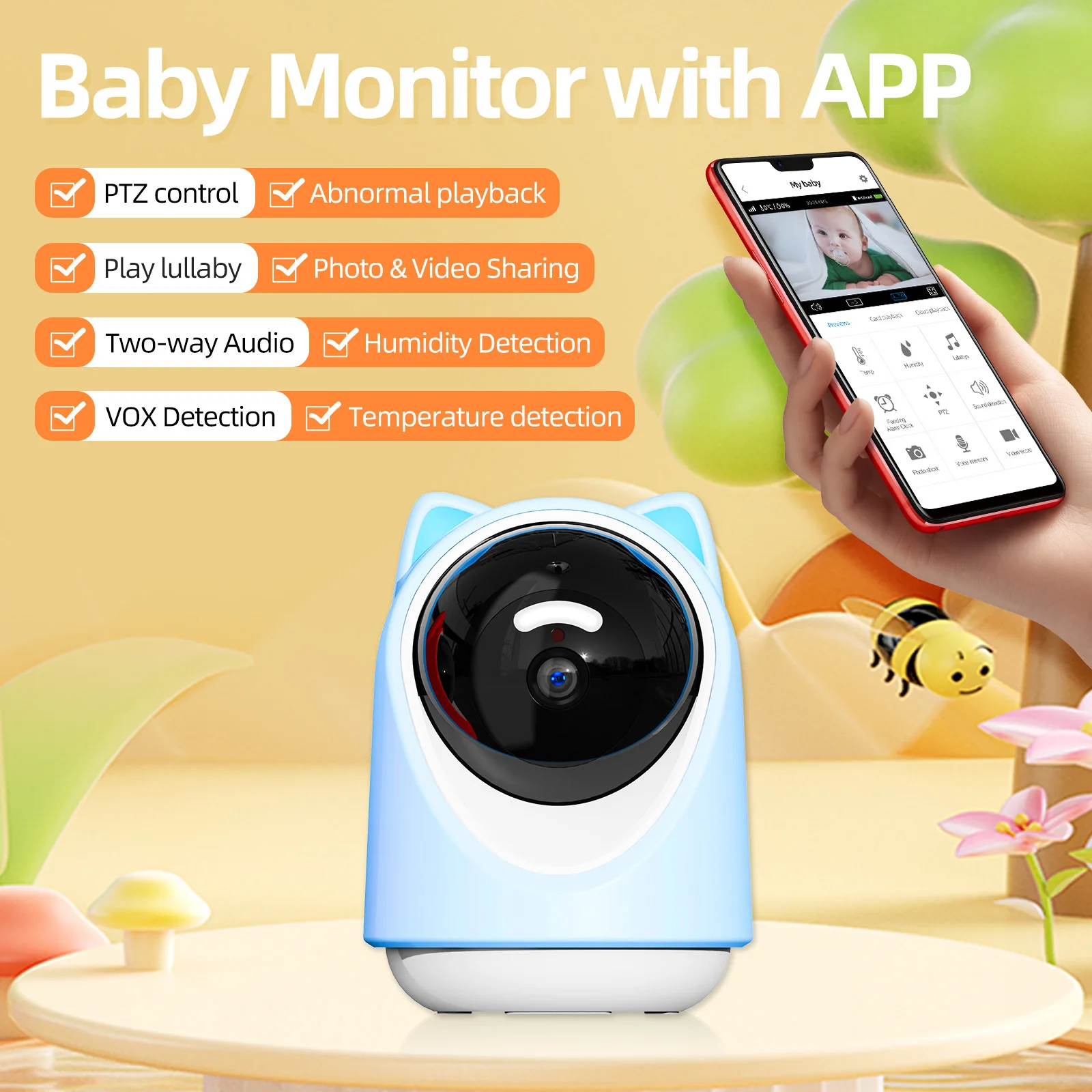 

Cross-border 5G Smart Baby Monitor With APP Remote Monitoring Temperature & Crying Detection Home Baby Camera