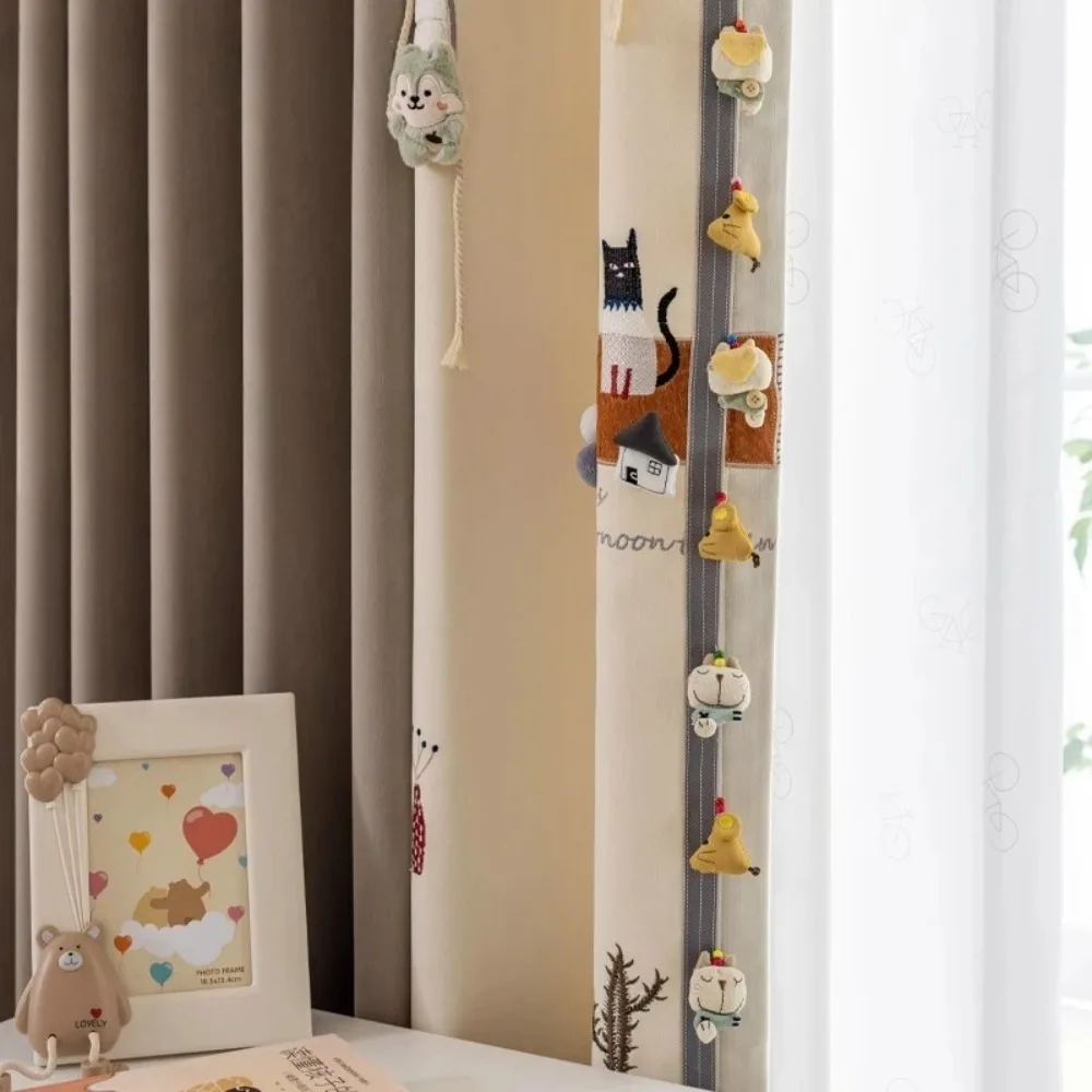

Curtains for Boy Girl Childrens Room Cat Star Cartoon Embroidery Blackout Thick Friendly Hazard Free Kids Window Drapes Custom
