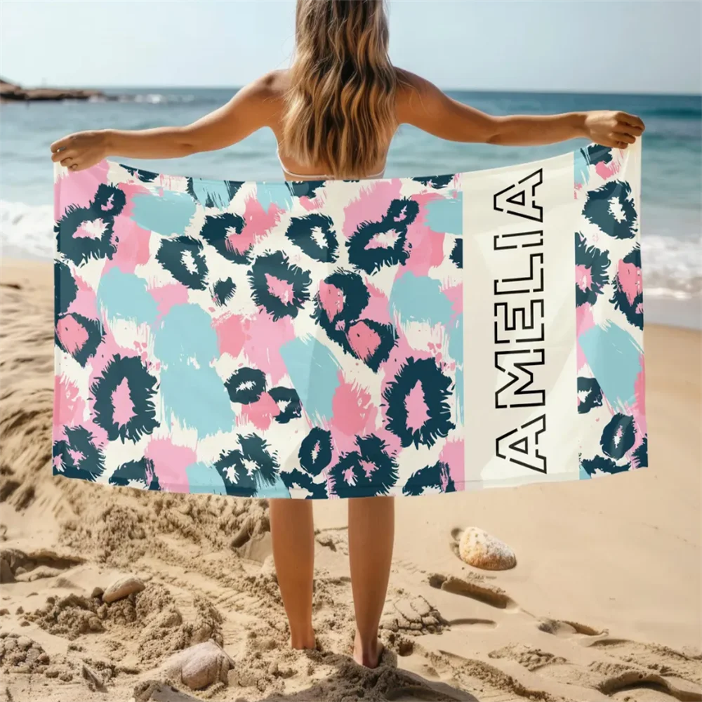 Customized Name Beach Towel 2024 New Bath Towels Stripe Printed Polyester Microfiber Towel Bath Towel Hot Sale Towel for Gift