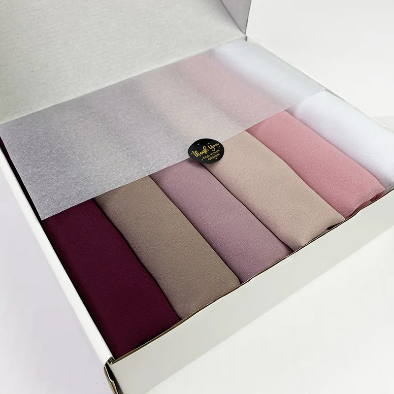6 pz/scatola Hijab Donne Musulmane Bubble Chiffon Solido Testa Sciarpa Islamica Scialle e Wrap Foulard Femminile Hijab Stole