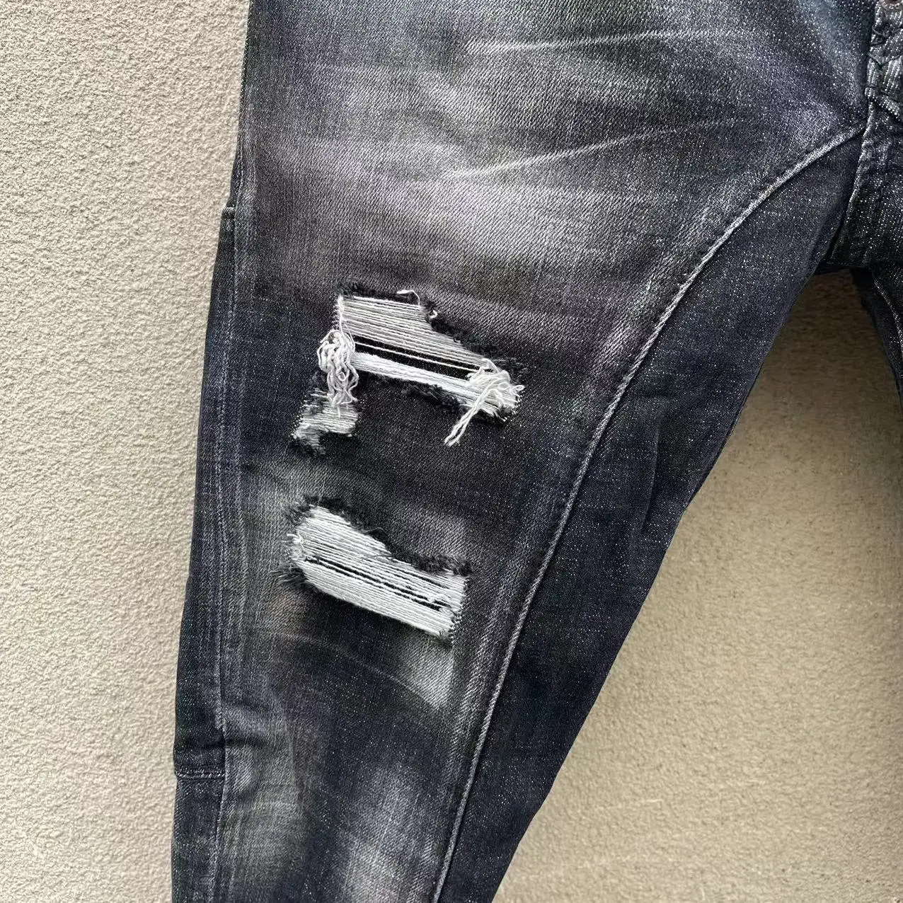 starbags dsq t160 Men's Jeans Ripped patch Trend Elastic slim small foot pants 100 match men's pants