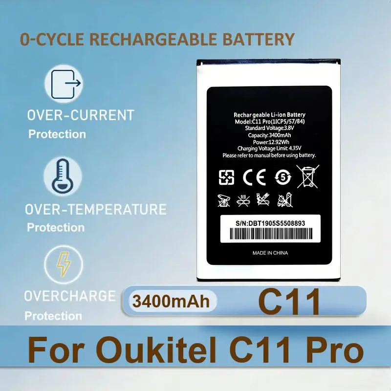 Аккумулятор для Oukitel C11 Pro, WP12, K9, S68/C16, WP6, S75, C18, S77, WP17, WP19, U7 Plus, WP18, K10000, WP22, S109, MTK6735P Max, WP7, WP21, WP13