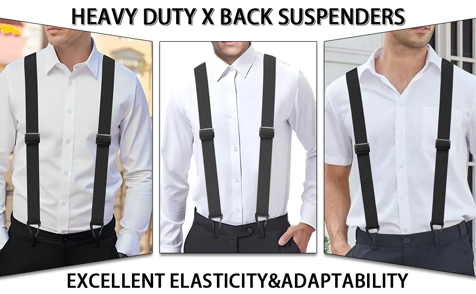 Hidden Suspenders for Men 1.6" Wide Elastic Adjustable Work Suspenders Heavy Duty with 4 Snap Loop X-back Braces for Trousers