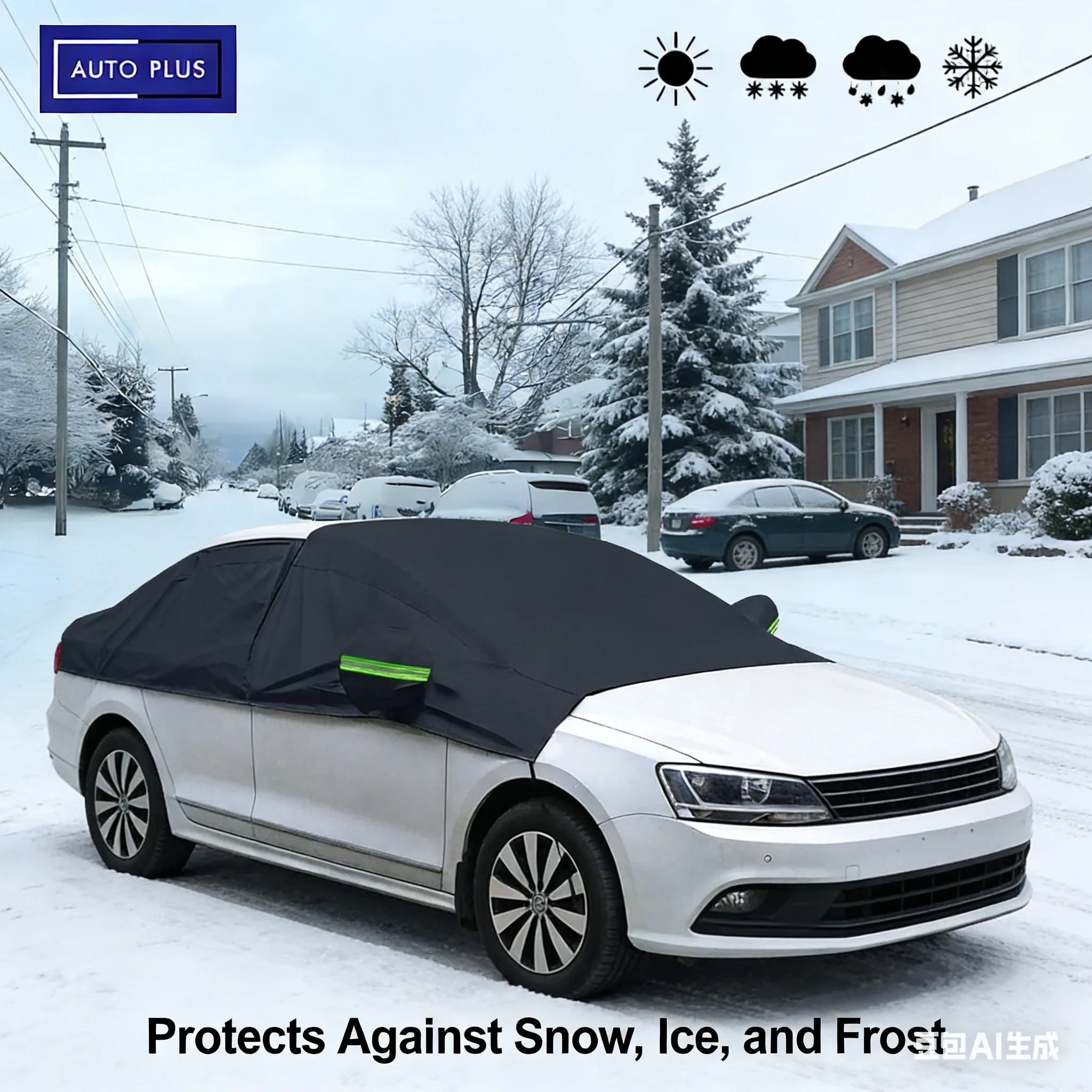 

Car Windshield Snow Cover Oxford Fabric with Reflective Strips Winter Sun Protector