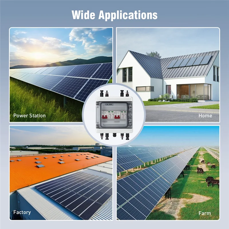 صندوق تجميع بالطاقة الشمسية ABDJ مع حماية متعددة الطبقات، حماية من زيادة التيار الكهروضوئي 2 مدخل 2 خارج DC40A مفتاح عازل، IP65 مقاوم للماء