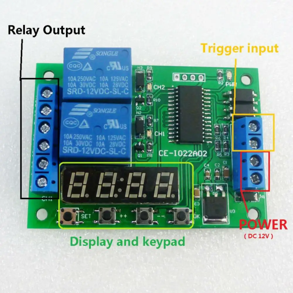 IO22A02 DC 12V 2CH Multi-function Delay Relay Timer Time Switch for PLC LED Motor