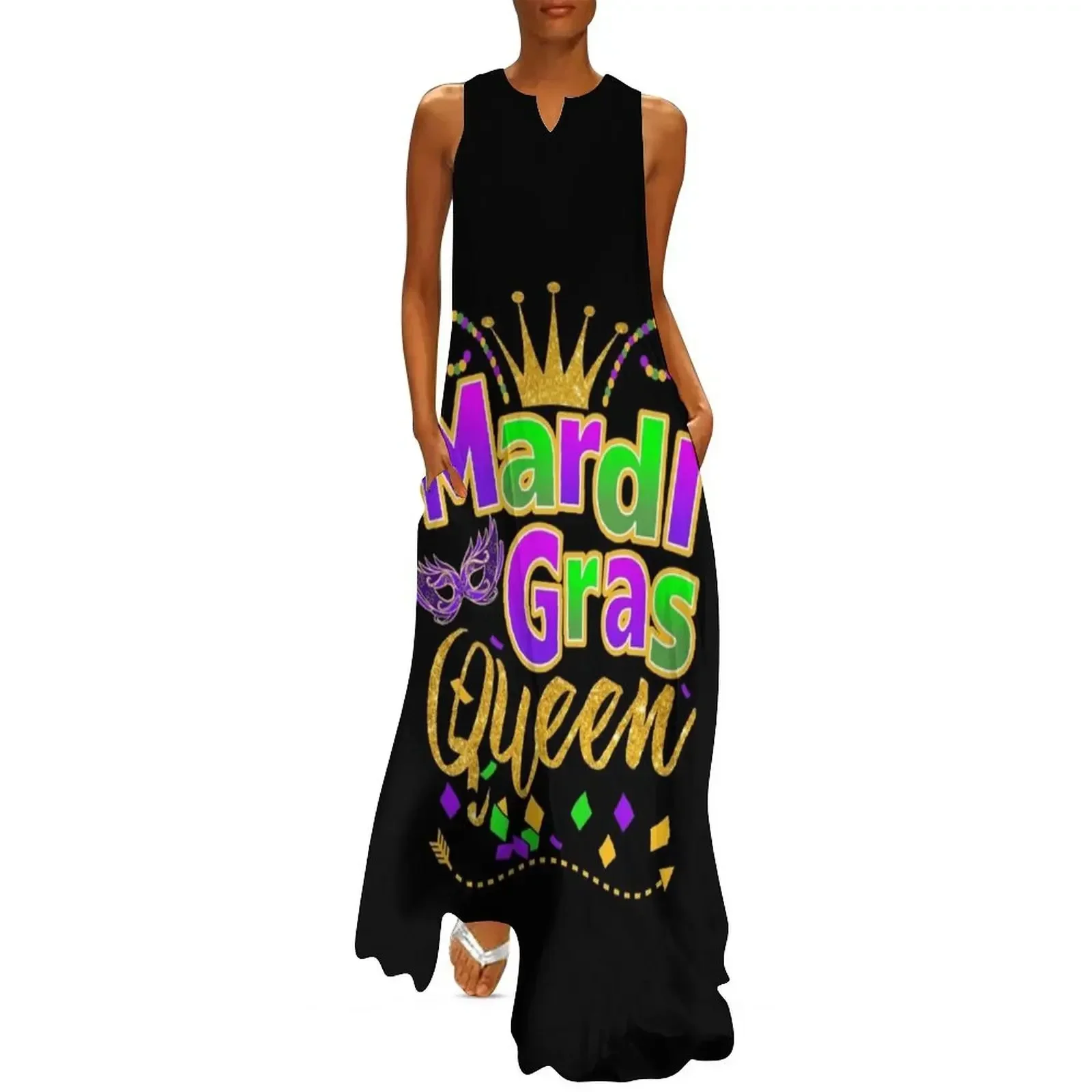 Mardi Gras Queen Crown Festival Carnavals T-shirt cadeau en accessoires, koningin van Mardi Gras kostuums vrouwen sexy lange jurk