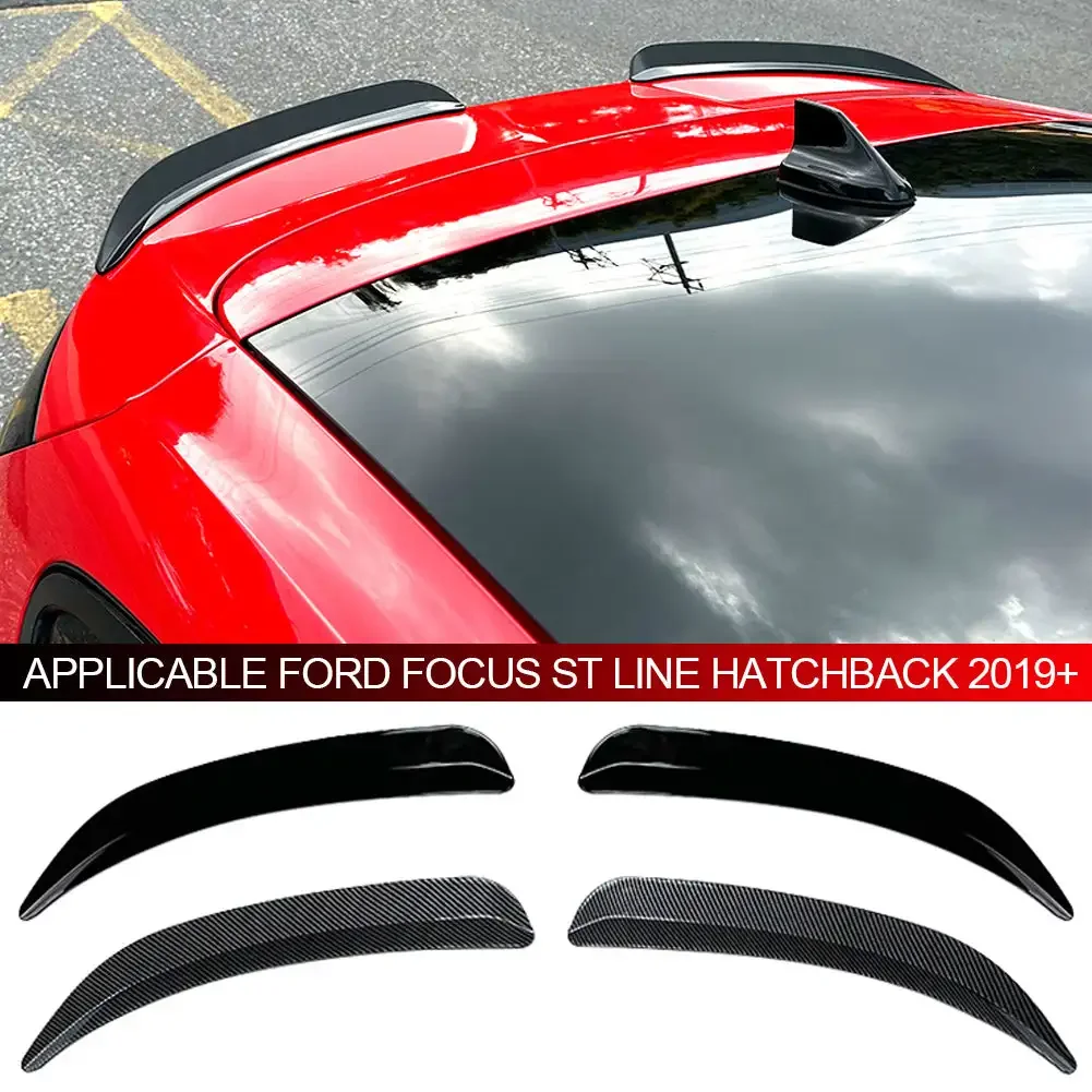 2Pcs Car Rear Spoiler Extension Lip Fins Tail Wings Carbon Fiber Auto Roof Spoiler For Ford Focus ST Line Hatchback 2019-2023