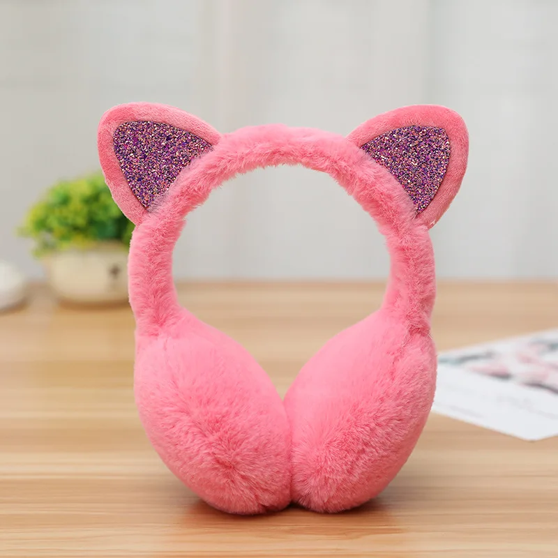 1 PC Warm Sequin Earmuffs Women Girls Cat Rabbit Fox Animal Ears Warmer Cute Winter Outdoor Cycling Fluffy Earflap Headband