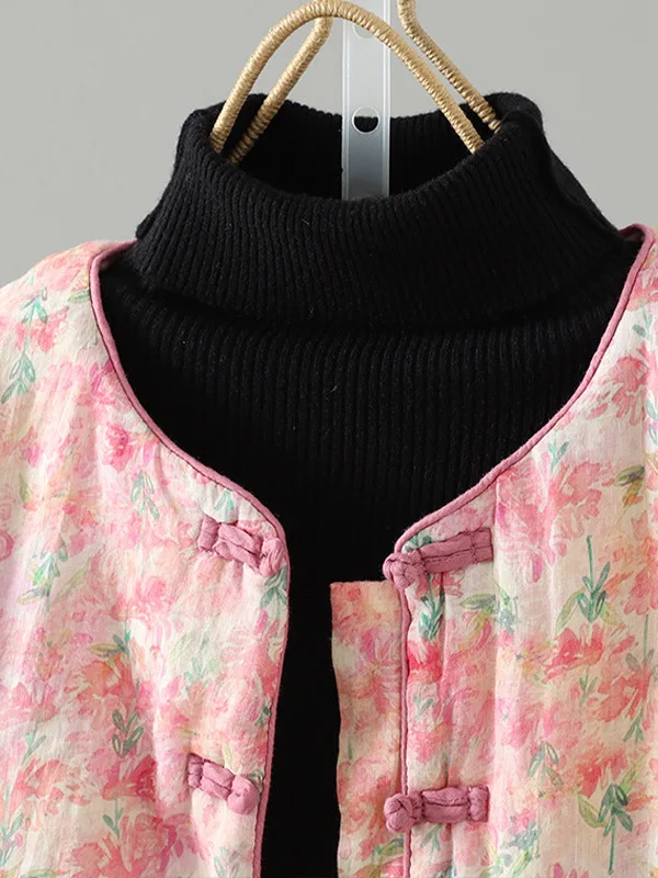 Jaqueta de Aodão ande Tamanho para Mulheres, Casaco Quente Estampado com Fechamento por Botão, Sem Mangas, Manga Longa, D...