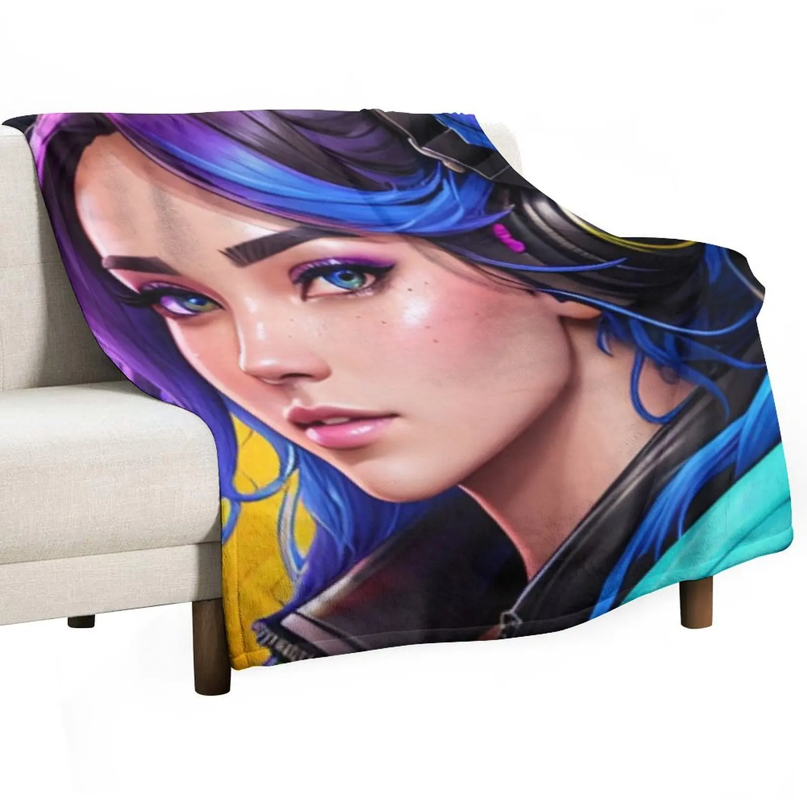 Splash Color Gamer Girl Throw Blanket Flannel Fabric Thermal Travel Blankets